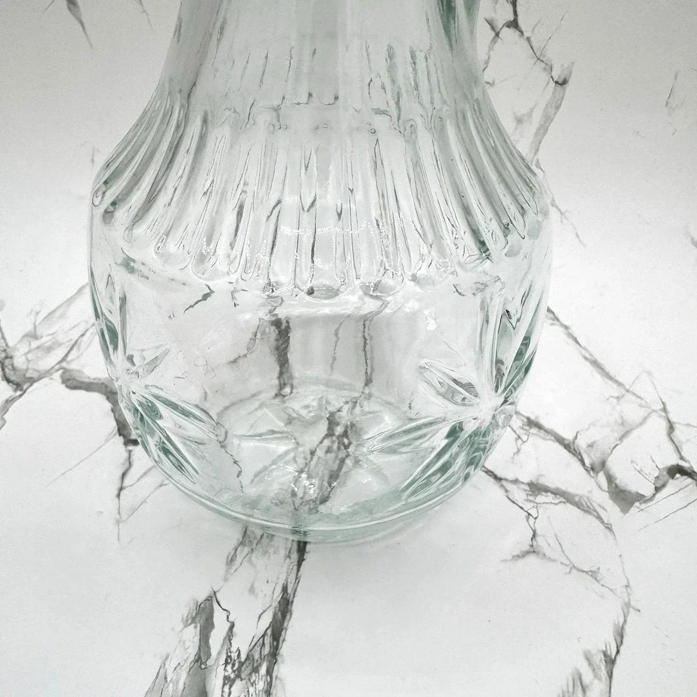 Vintage Starburst Clear Glass Decanter w Stopper MCM Barware Handle 1970s